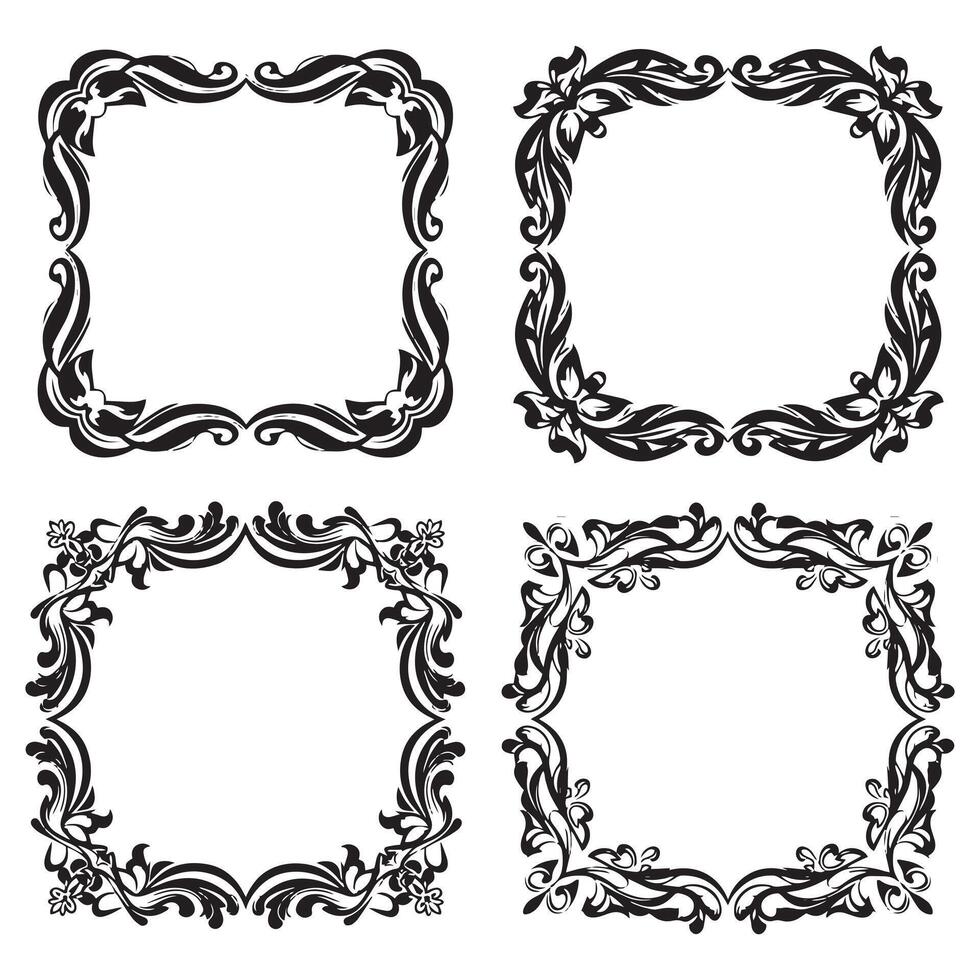Elegant Illustrative Floral Frames Detailed Decorative Borders Set vector