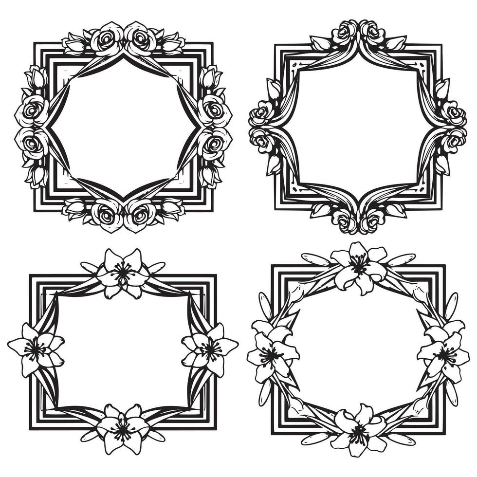 Victorian Floral Borders Classic Decorative Frames Set vector