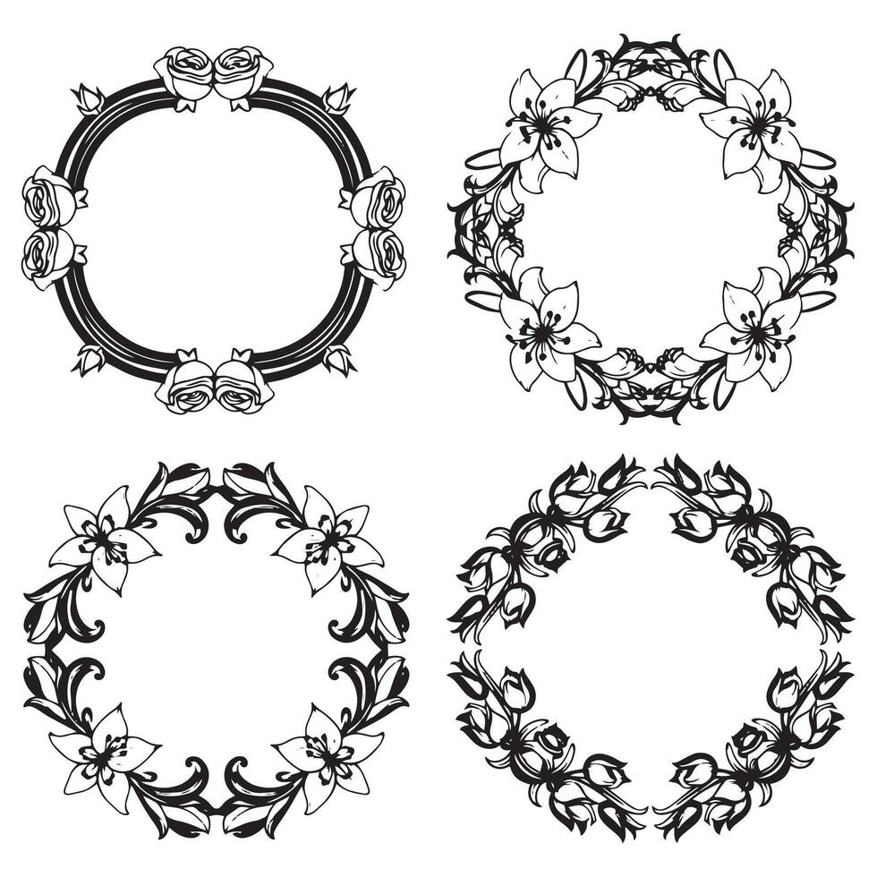 Symmetrical Floral Frames Balanced Decorative Borders Set vector