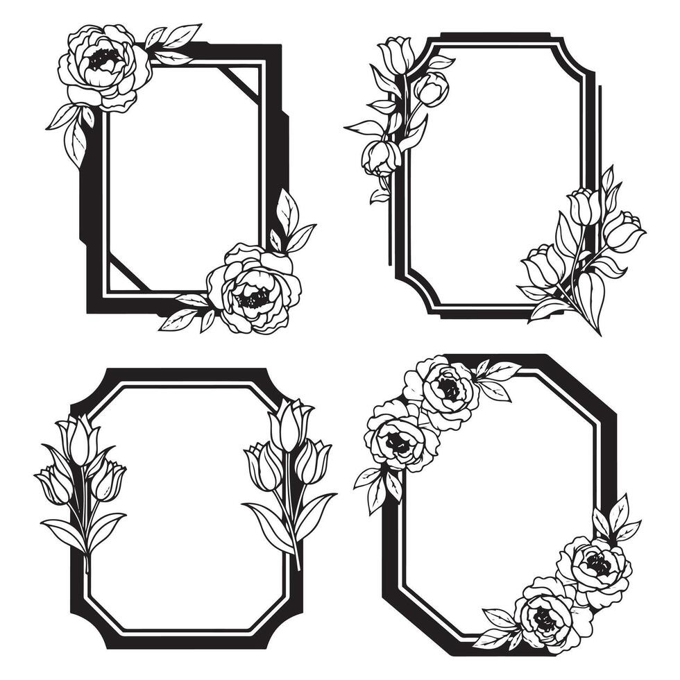 Intricate Hexagon Floral Borders Decorative Frames Collection vector