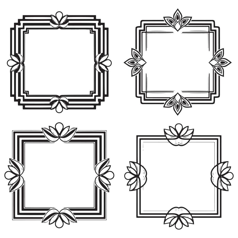 Graceful Bud Floral Borders Decorative Line Drawing Set vector