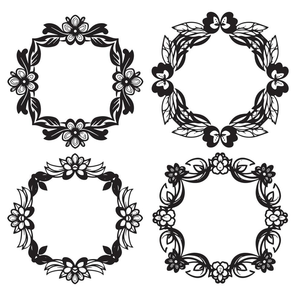 Dreamy Silhouette Floral Borders Decorative Line Artwork Collection vector