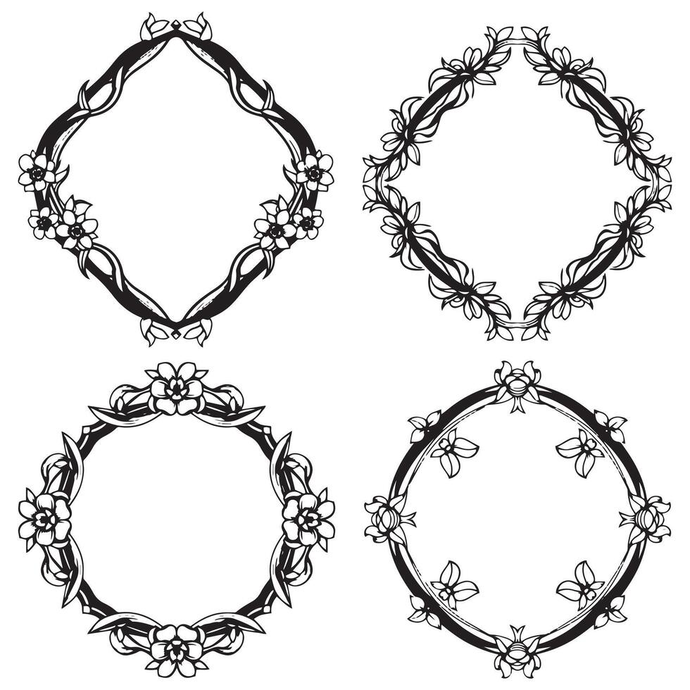 Geometric Floral Borders Abstract Decorative Frames Set vector