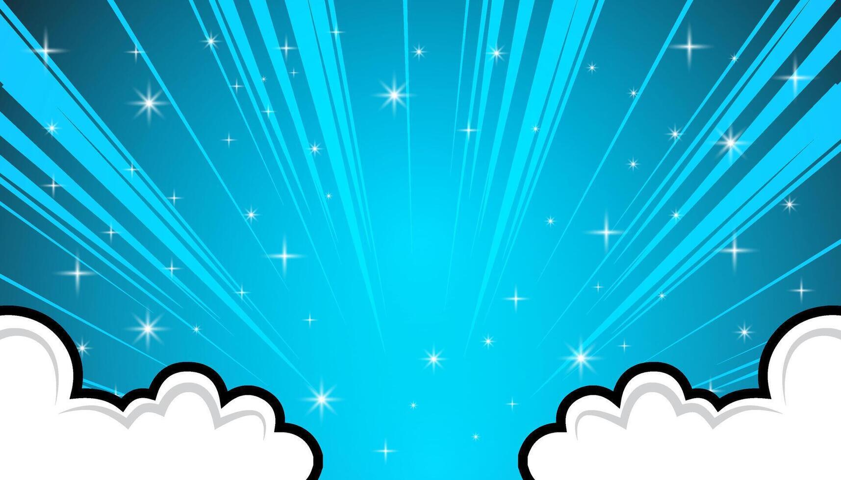 Pop art blank comic background with clouds and stars. vector