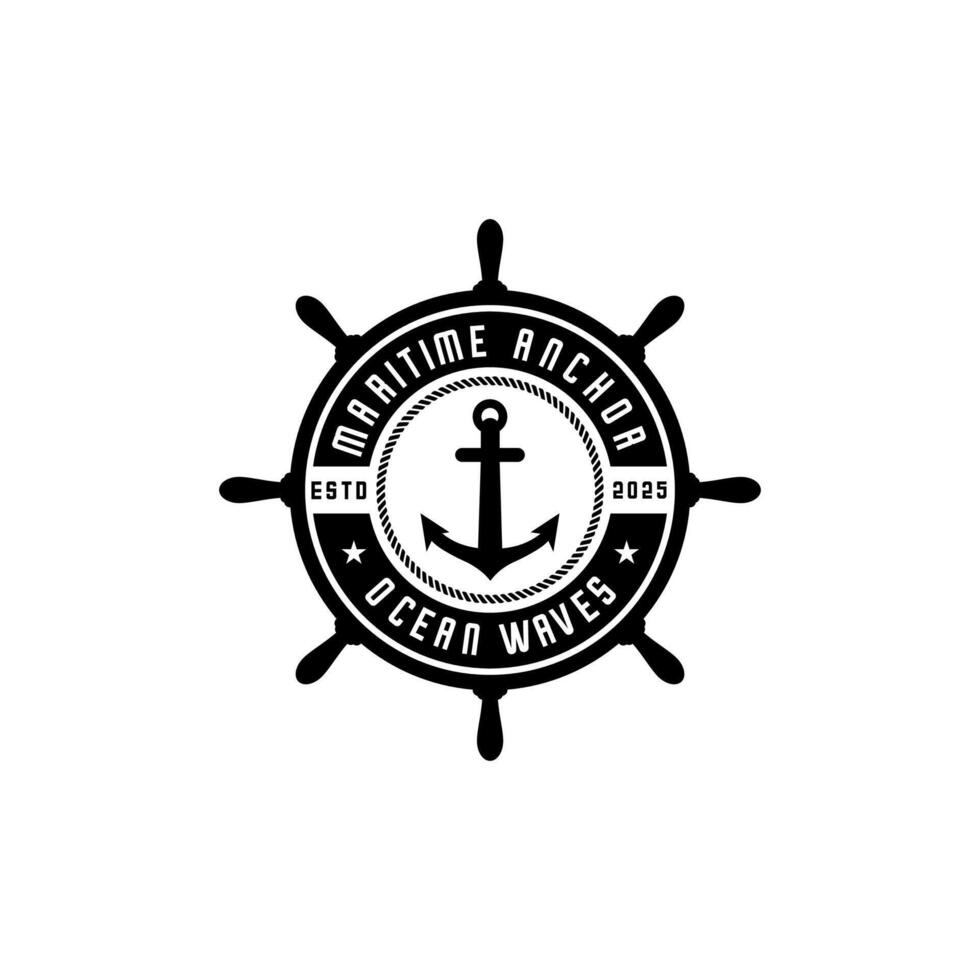 Maritime logo, wheel ship and anchor vector