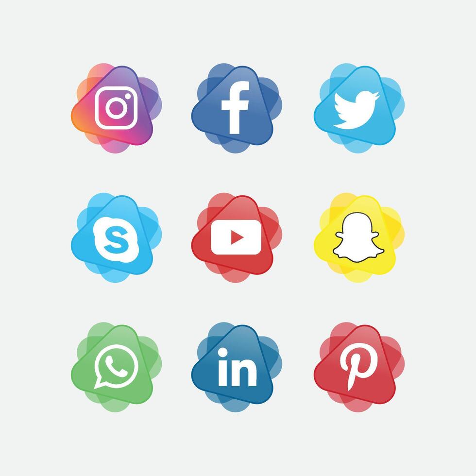 Collection of Social Media Icons with Colorful Abstract Backgrounds vector