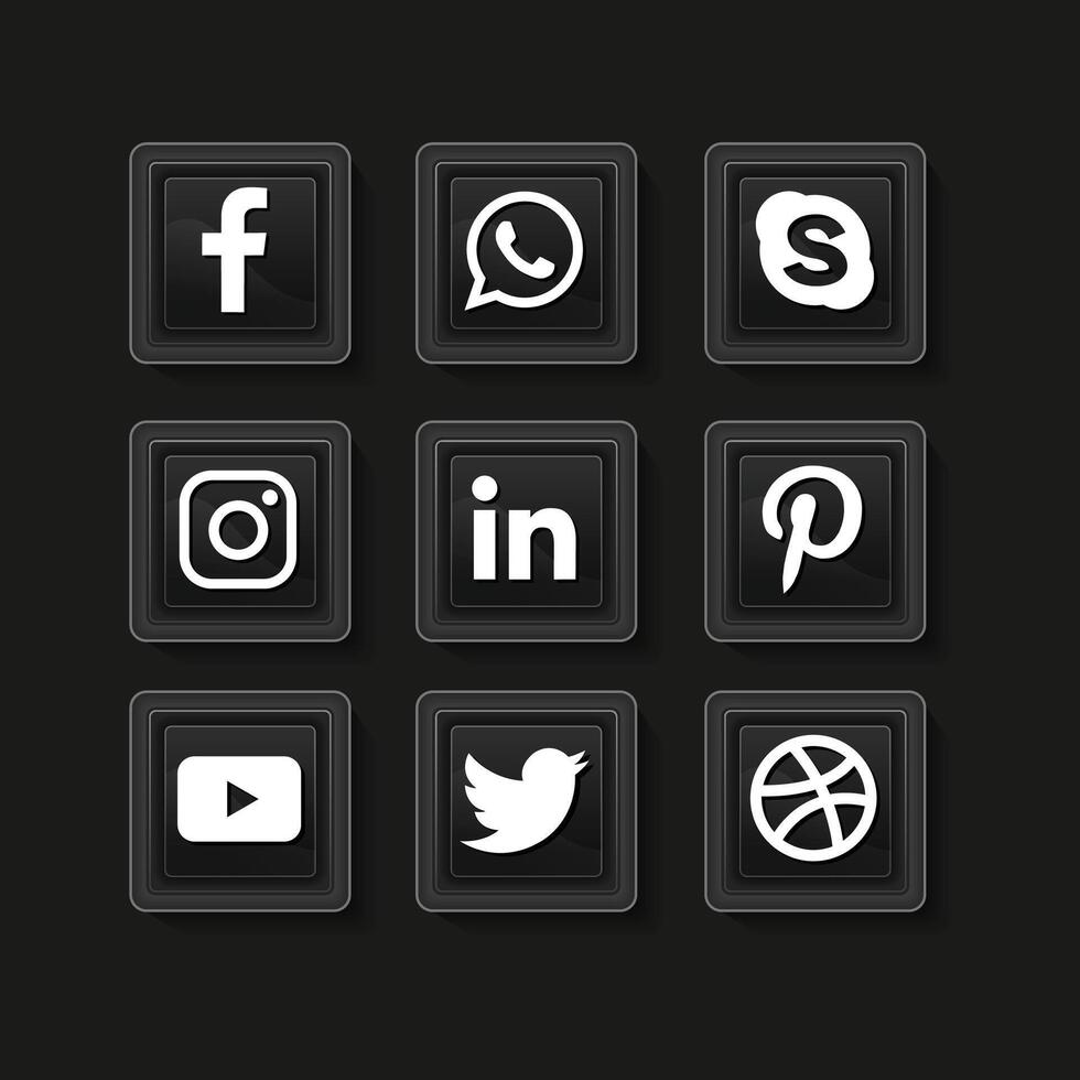 Social Media Icons on Black Background Facebook Instagram and More vector