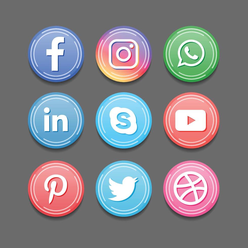 Collection of Popular Social Media Icons on a Gray Background vector