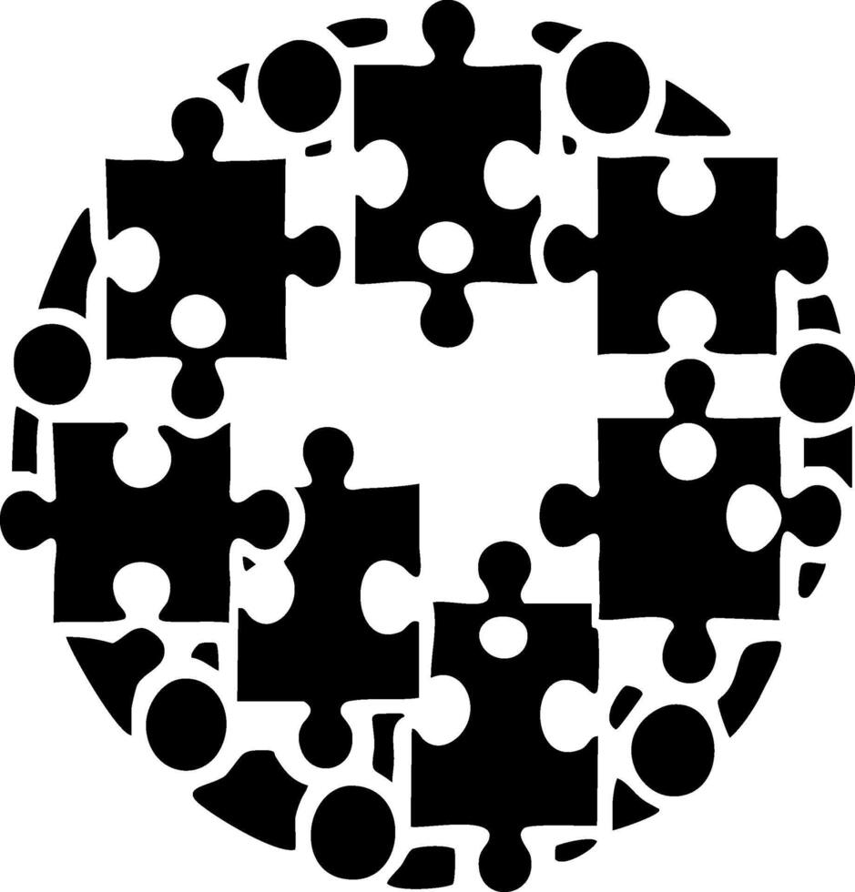 Puzzle pieces circle icon for teamwork and problem solving vector