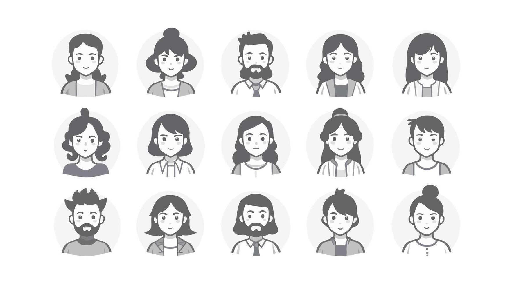 A group of avatar icons featuring line editing options against a white backdrop vector