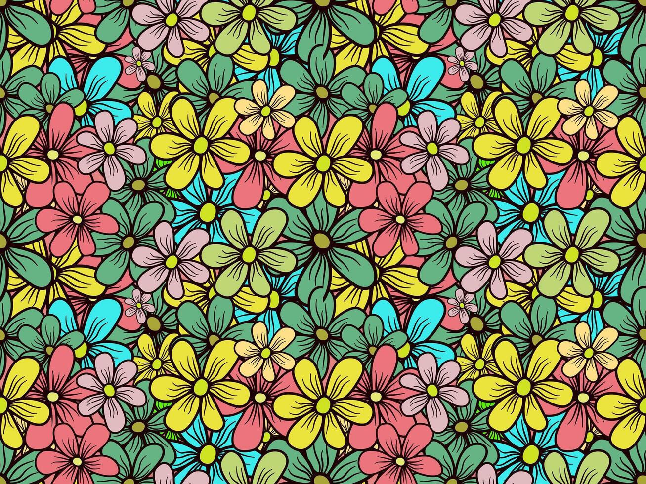 a colorful floral pattern with many flowers vector
