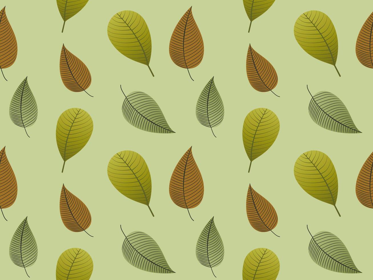 a pattern with brown and green leaves vector