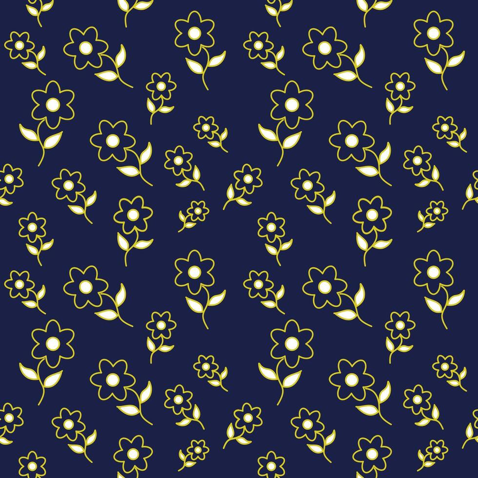 a pattern with yellow flowers on a dark blue background vector