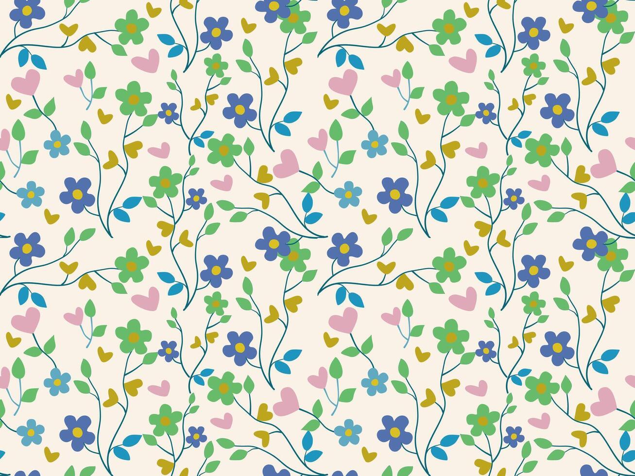 a floral pattern with blue, green and yellow flowers vector