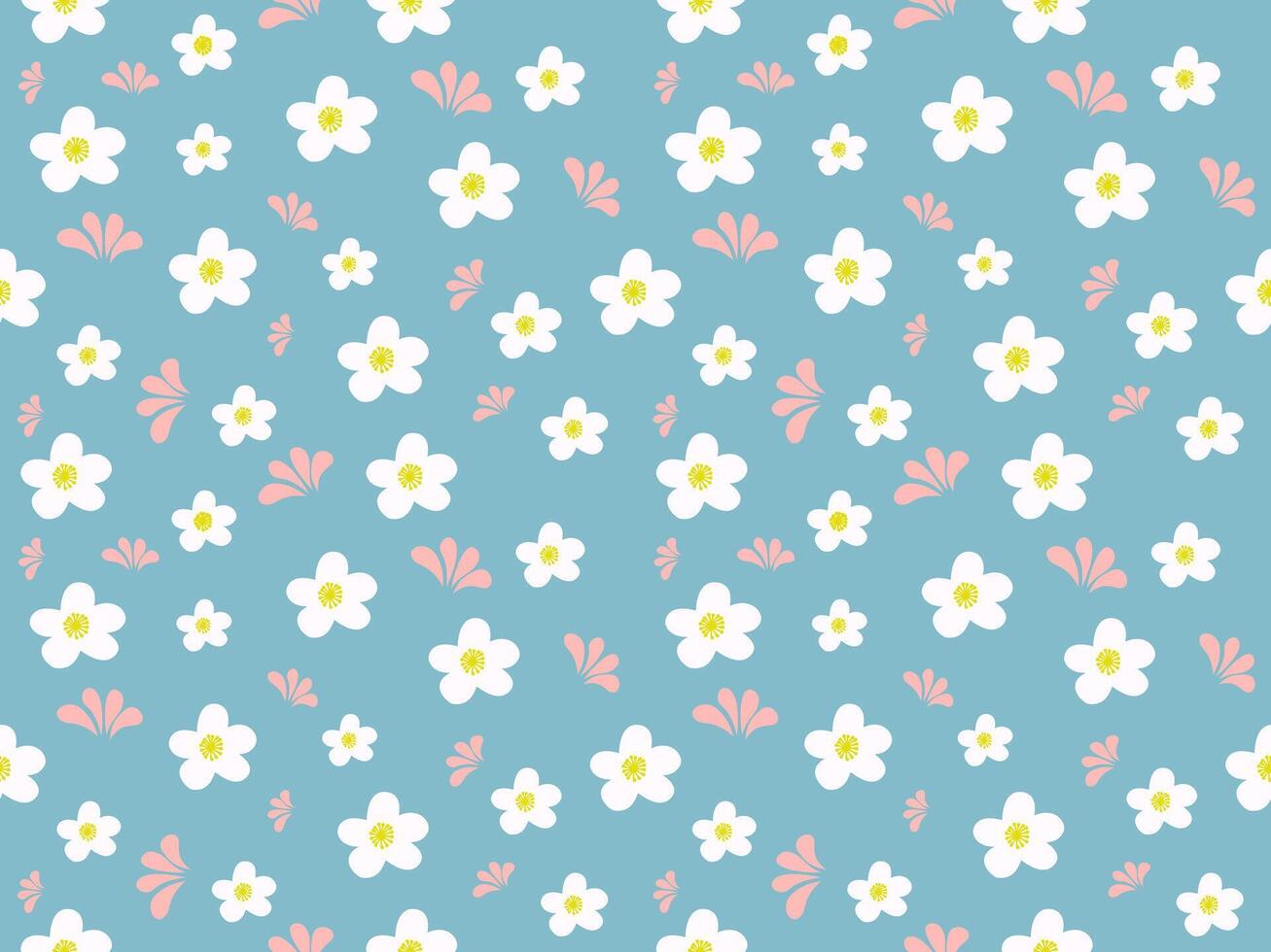 a pattern with white and pink flowers on a blue background vector