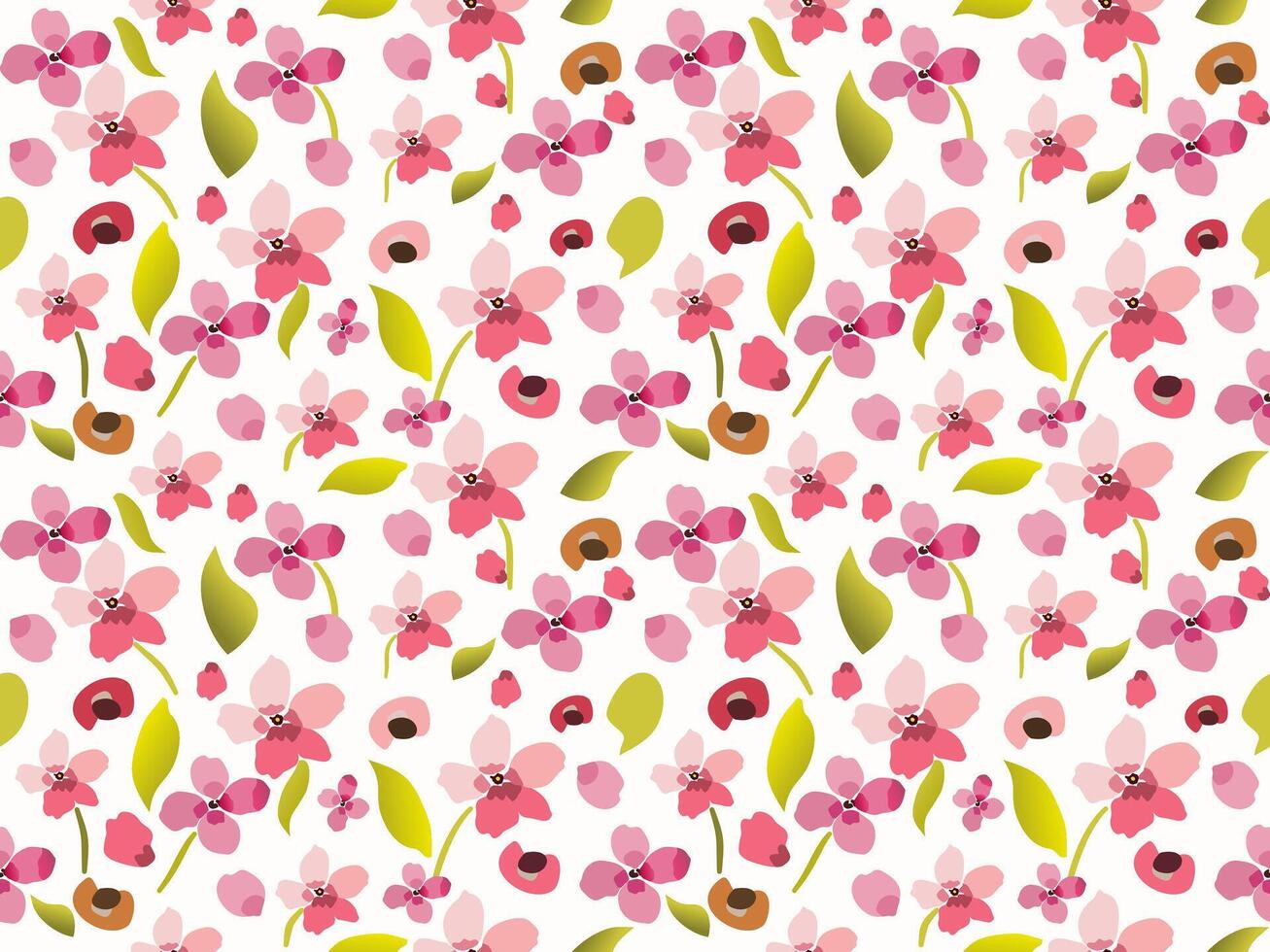 a pattern with pink flowers and leaves vector
