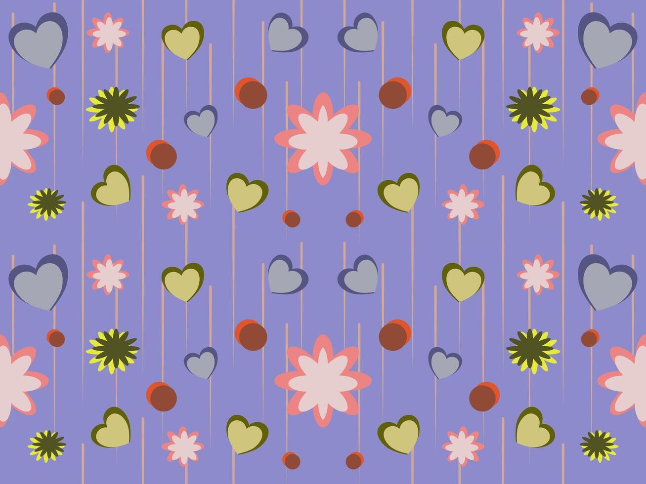 a pattern with hearts and flowers on a purple background vector