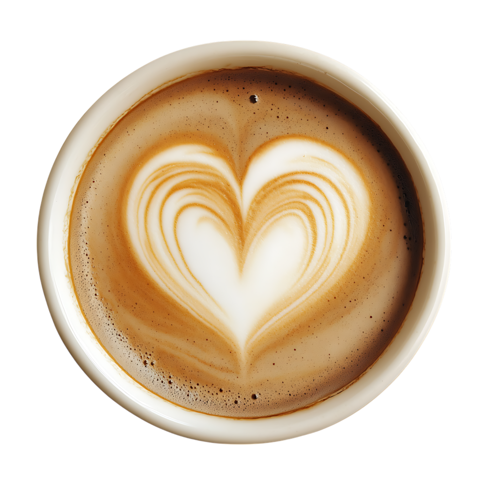 Latte art heart coffee cup isolated on transparent background png