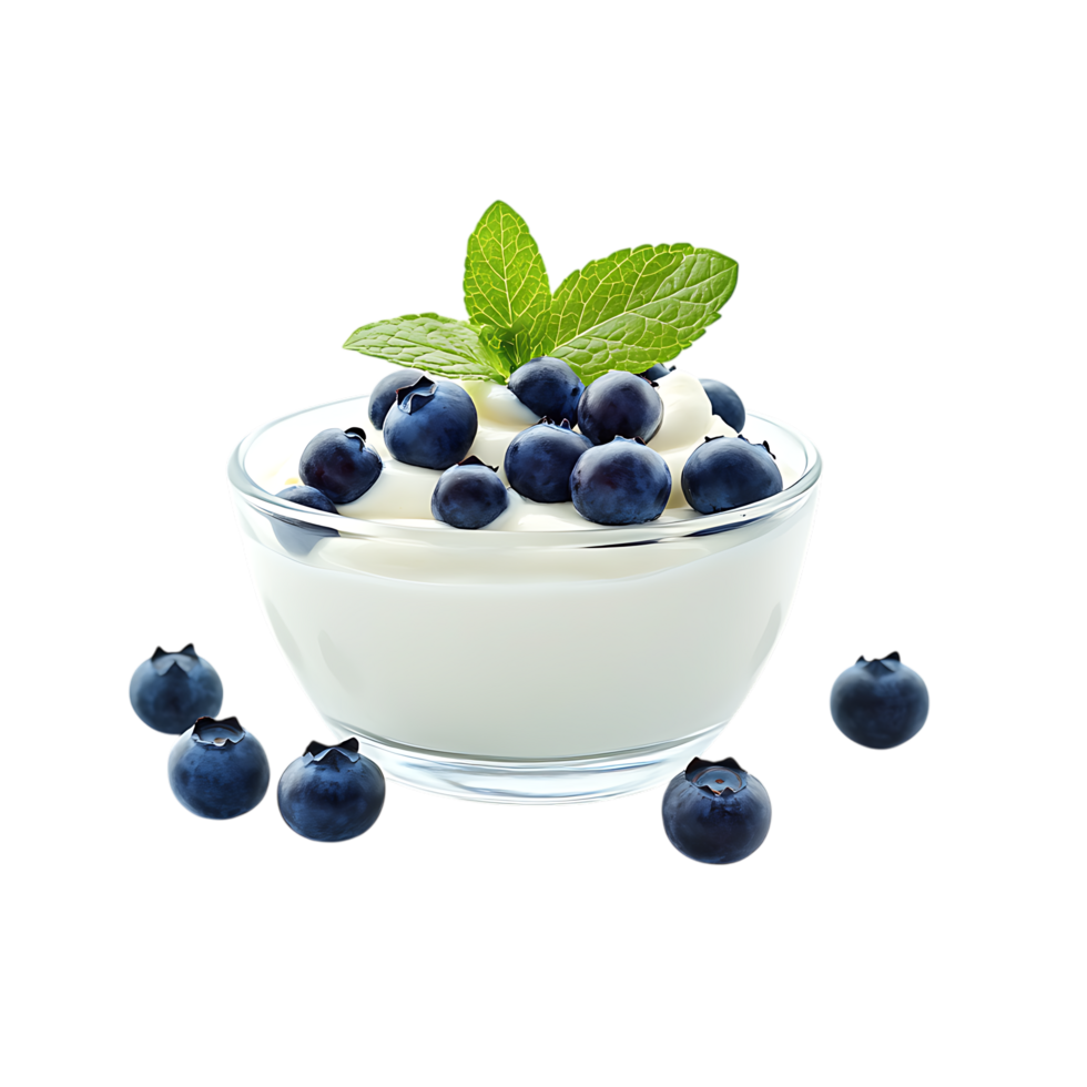 Yogurt with blueberries and mint isolated on transparent background png