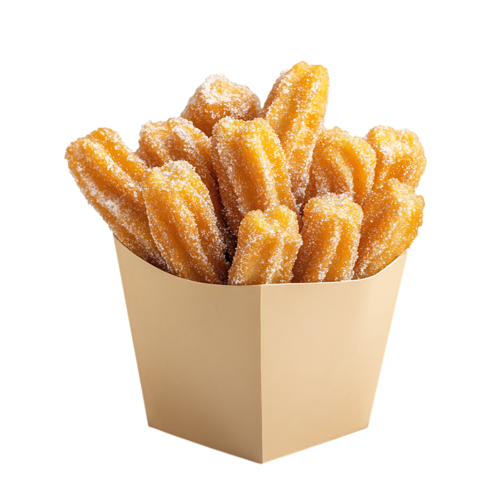 Sugary churros in a paper cup isolated on transparent background png
