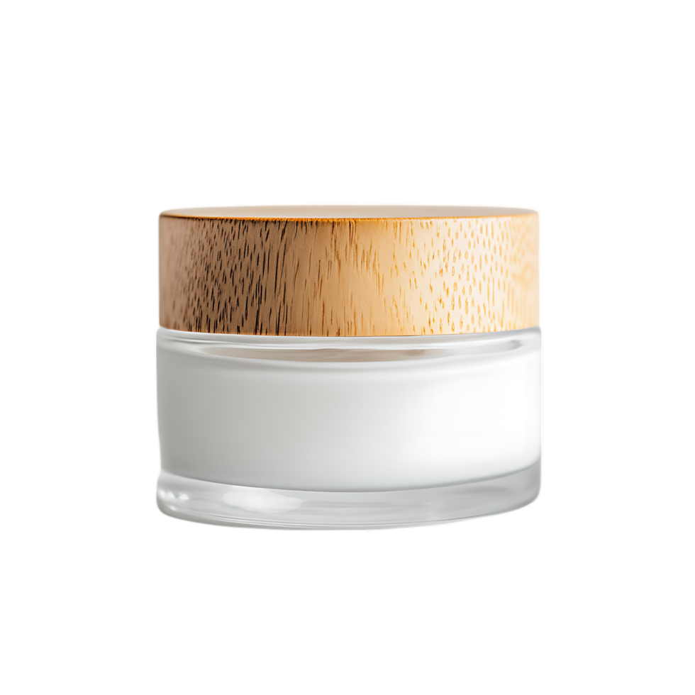 White cream jar with wooden lid isolated on transparent background png