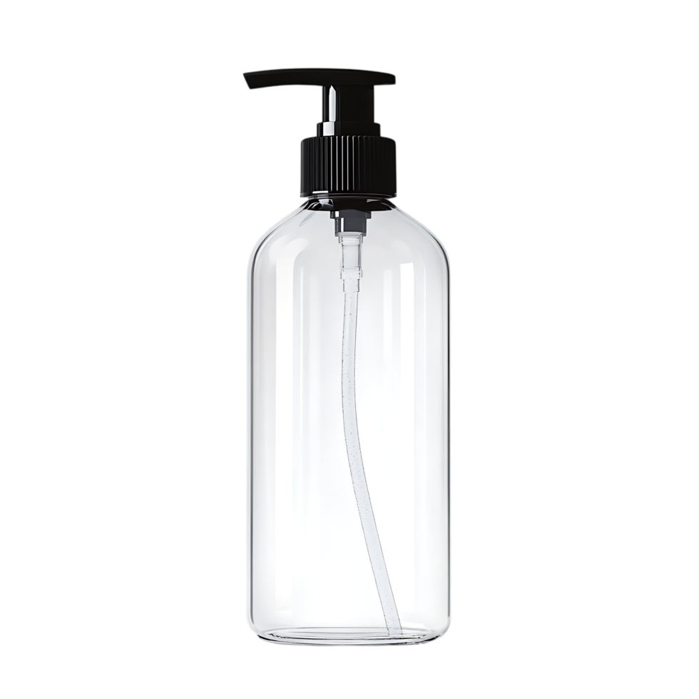 Clear plastic pump bottle mockup isolated on a transparent background png