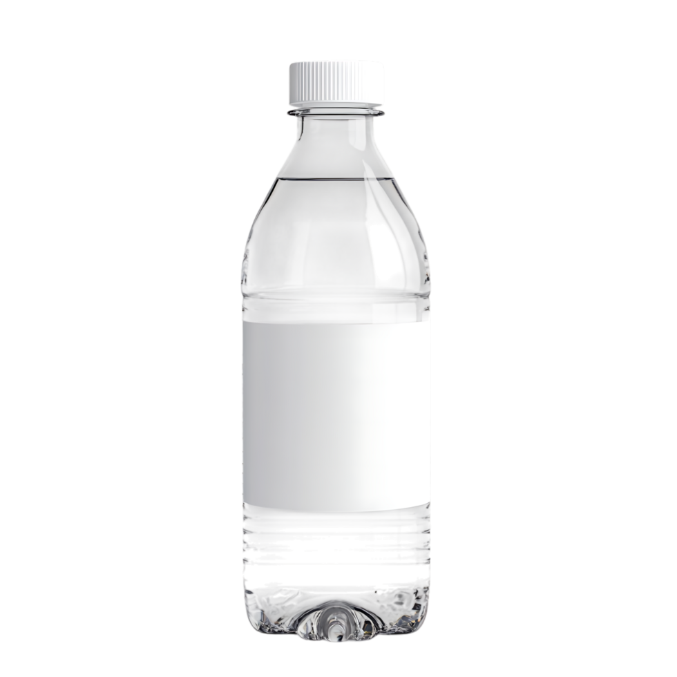 Plastic water bottle mockup with blank label isolated on a transparent png