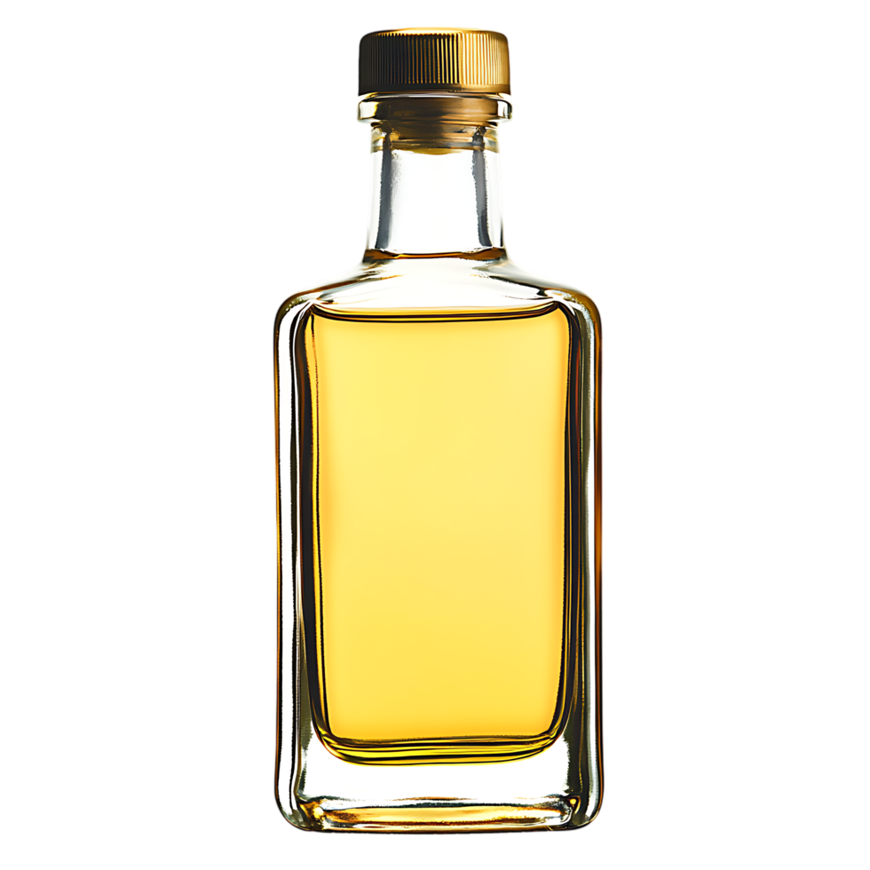 Amber liquid in glass bottle isolated on transparent background png