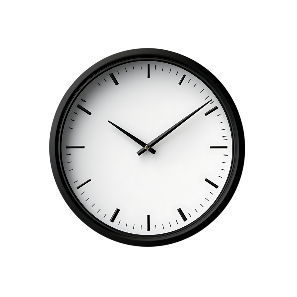 Simple black and white clock isolated on transparent background png