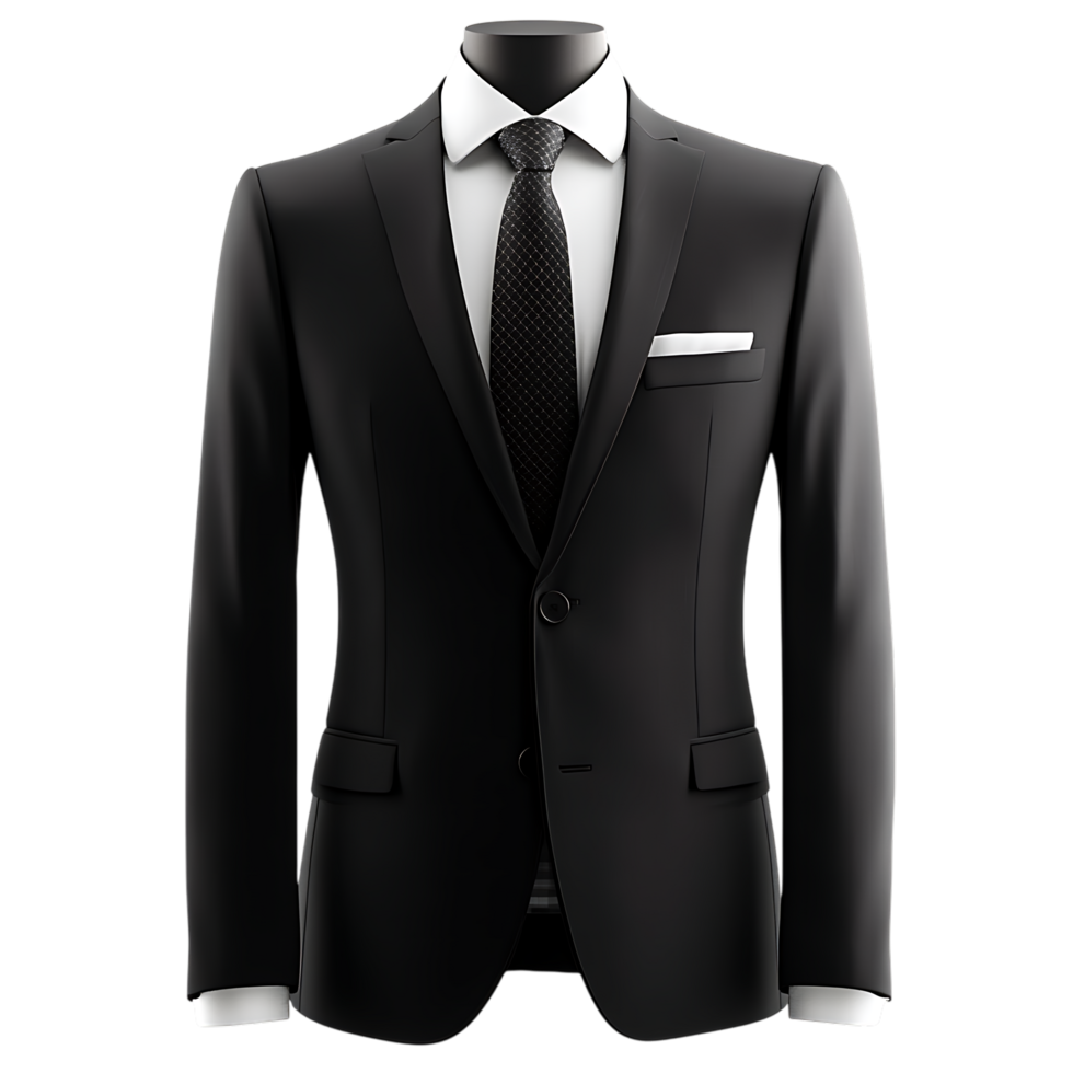 Black business suit with tie isolated on transparent background png