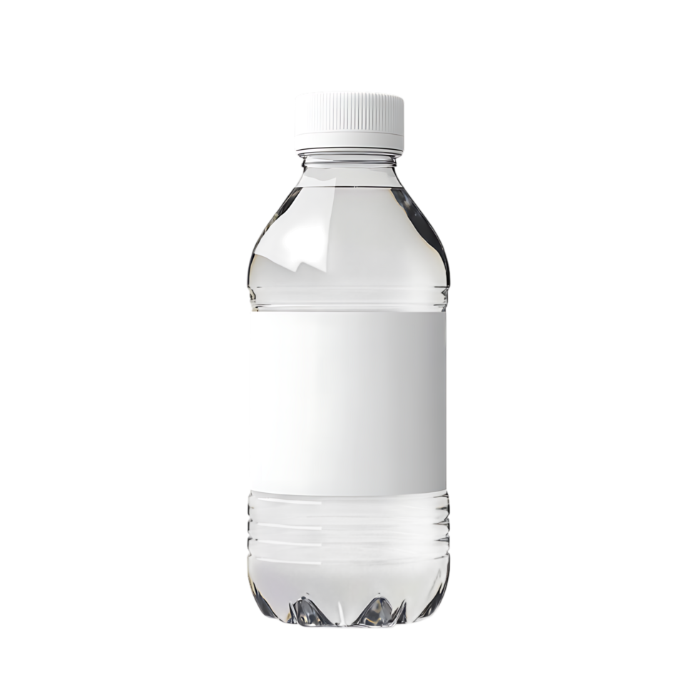 Plastic water bottle mockup with blank label isolated on a transparent background png