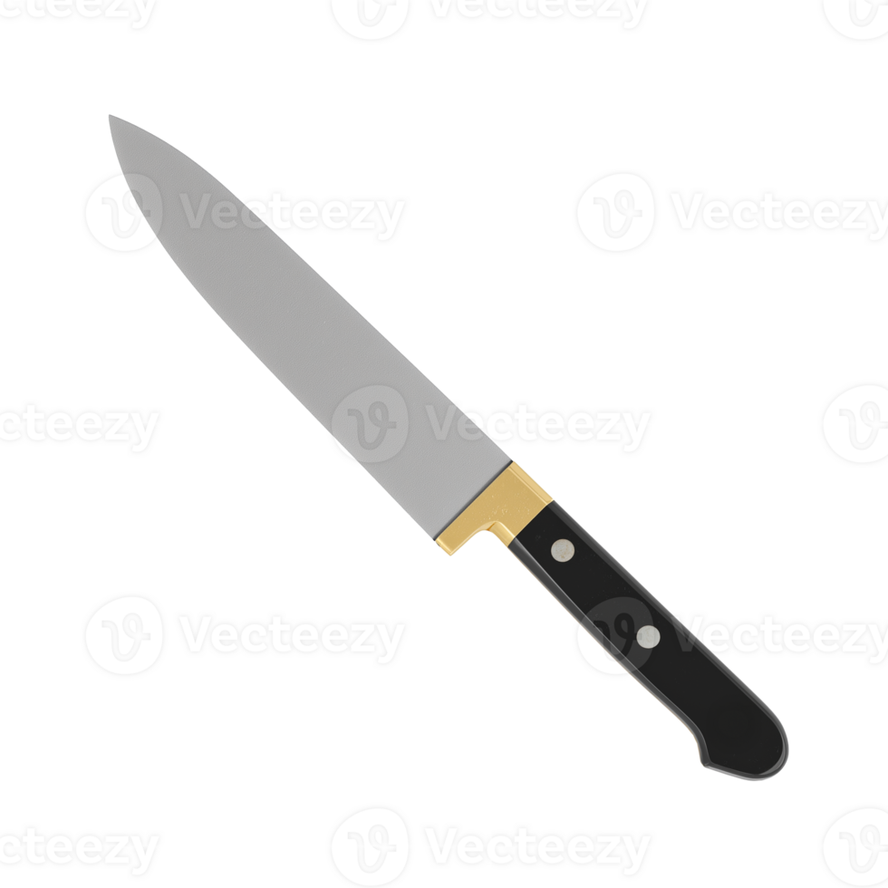 Isolated Chef's Knife with Silver Blade and Black Handle png