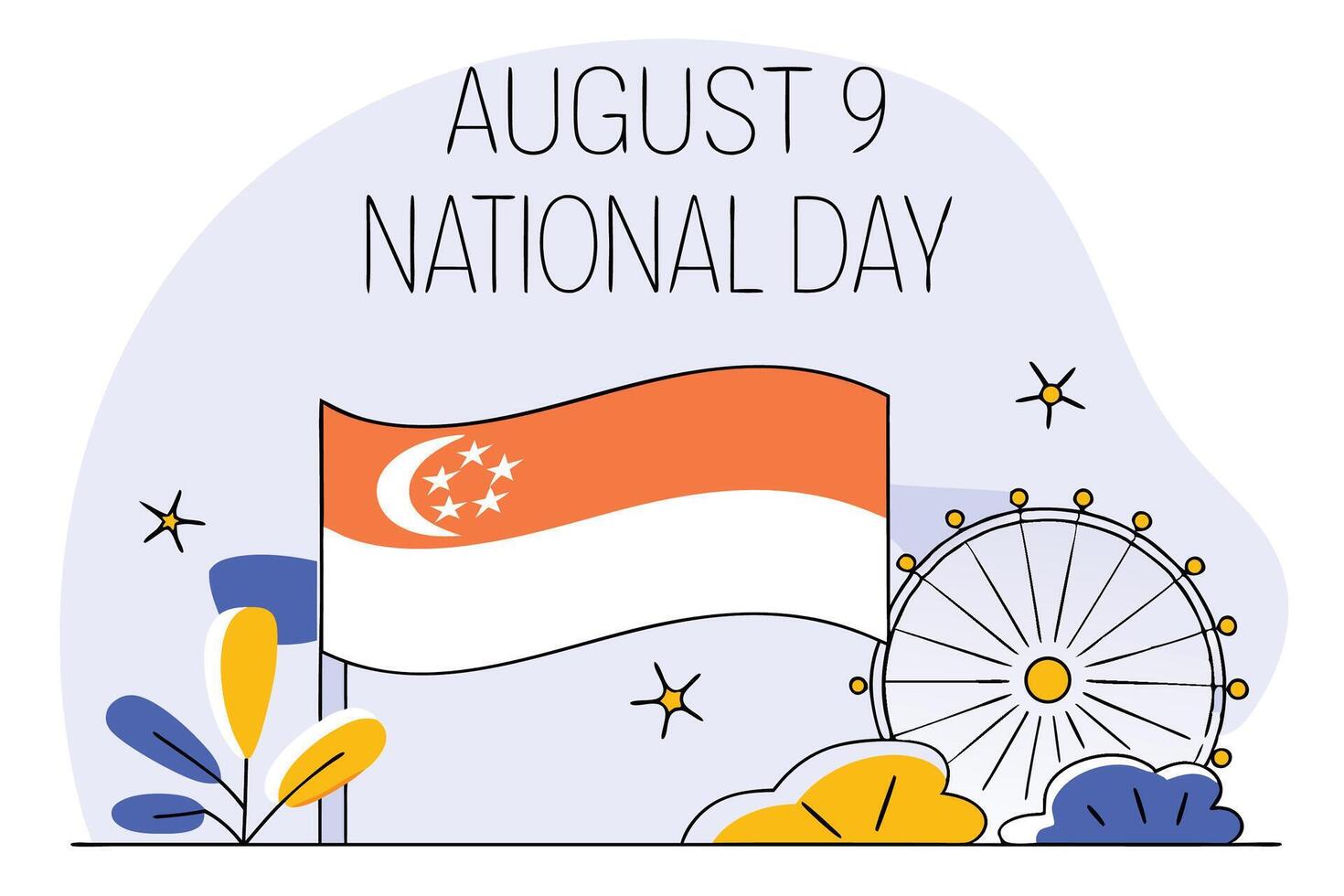 Singapore national day august 9th celebration illustration featuring patriotic designs and typography vector