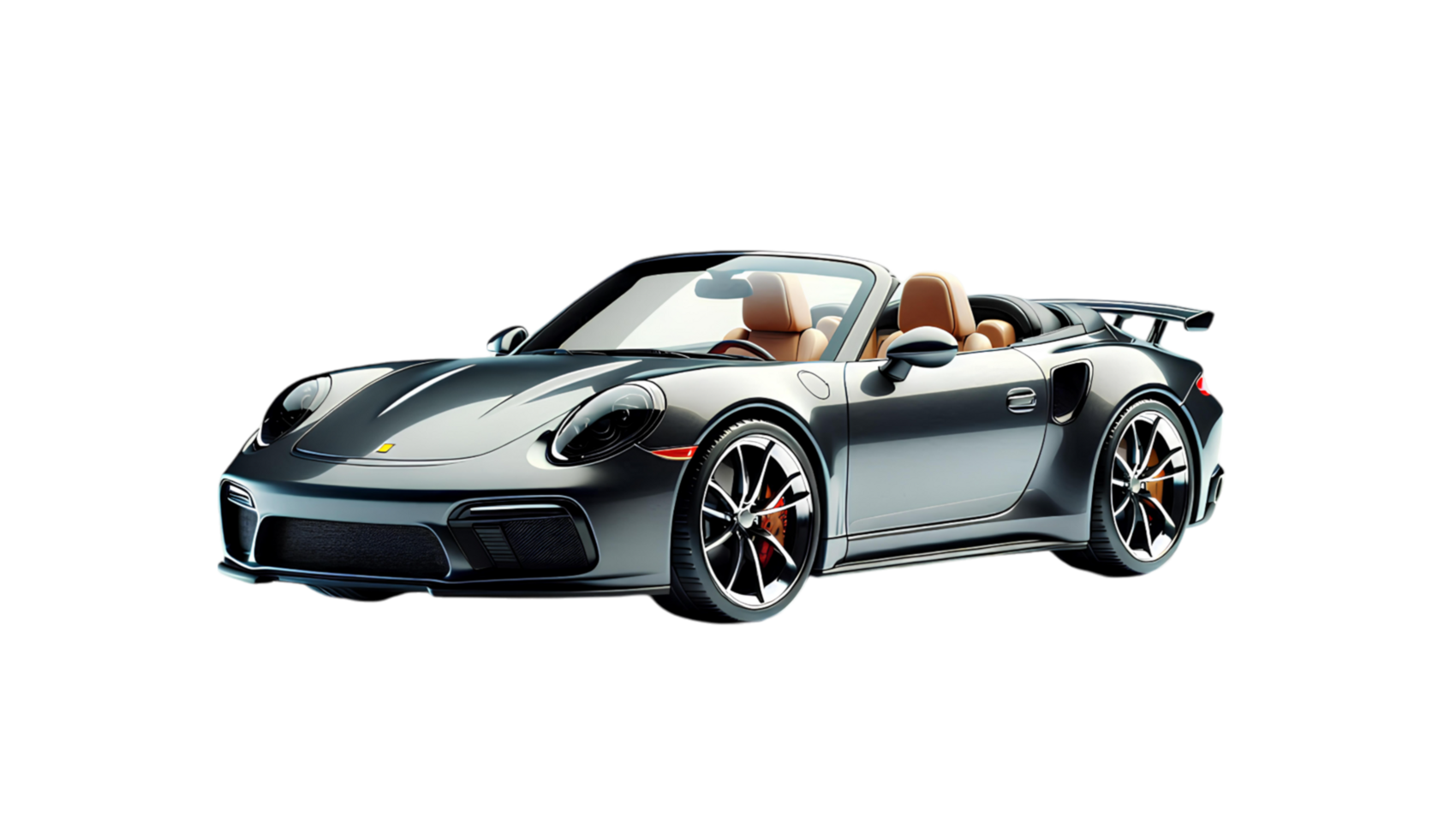 modern convertible sports car in a studio setting, featuring an elegant design, shiny metallic finish, and luxury leather interior with performance focused details png