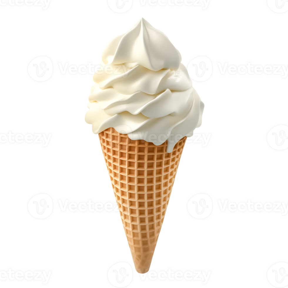 Vanilla soft serve ice cream cone isolated on transparent background png