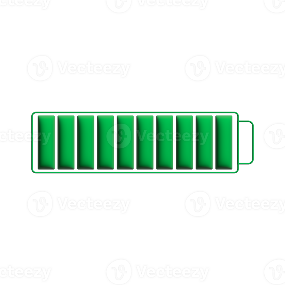 Full battery icon with green bars representing energy level indicating complete charge png