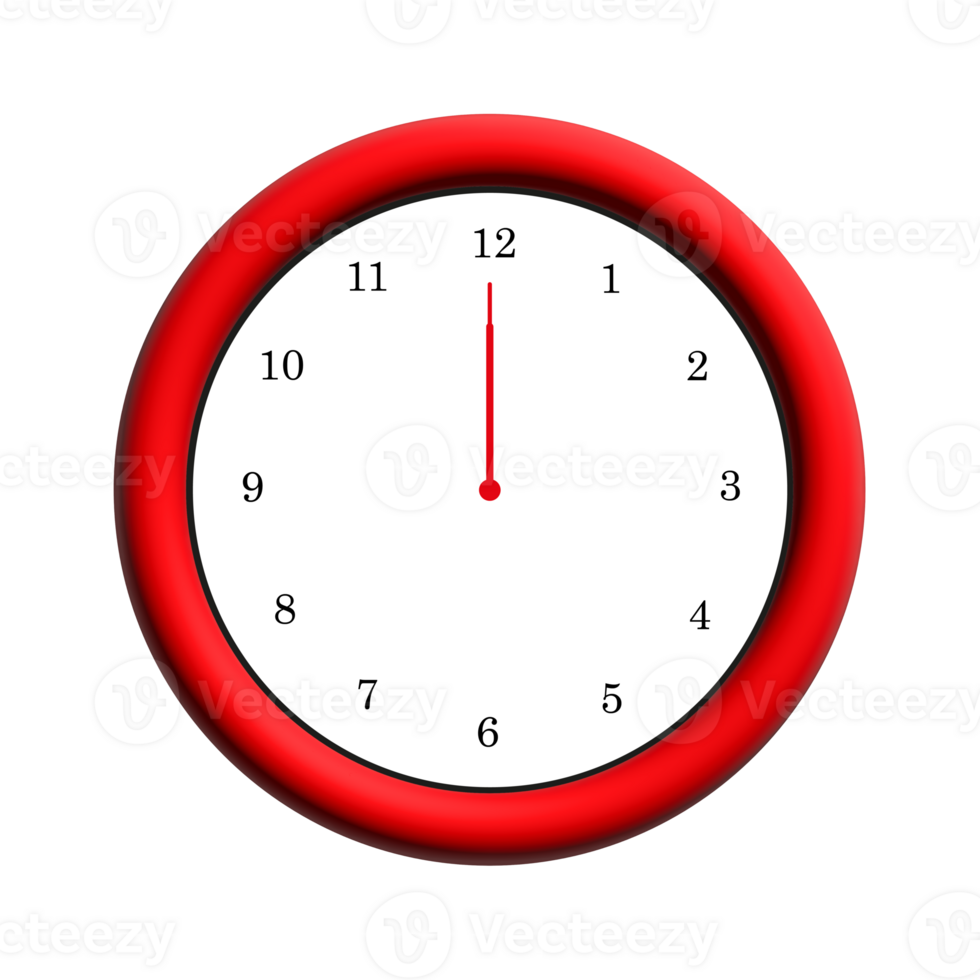 Red-Framed Clock Illustrating Twelve O'Clock, Time Management and Punctuality Concept png