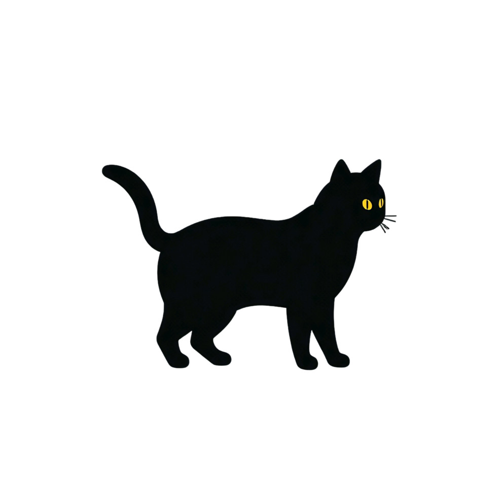 A black cat with yellow eyes isolated on transparent background png