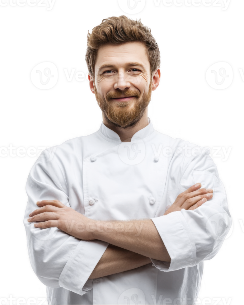 Smiling chef in white uniform isolated on transparent background png