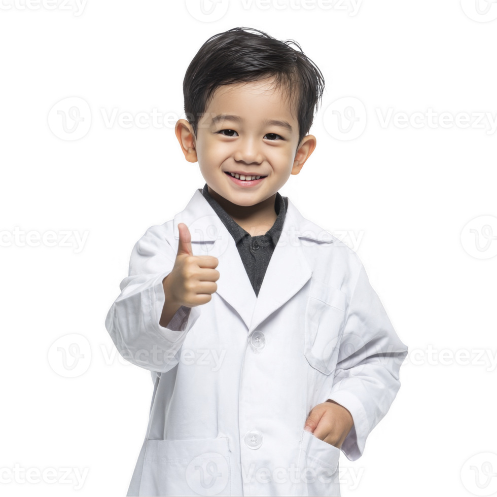 Happy young boy in doctor uniform smiling isolated on transparent background png
