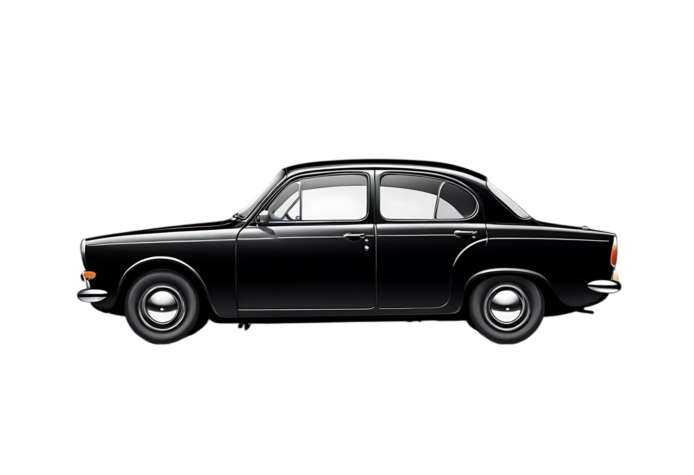 Sleek Black Classic Car Side Profile, Elegant Vintage Automobile Isolated on Transparent Background, Nostalgic Mood png