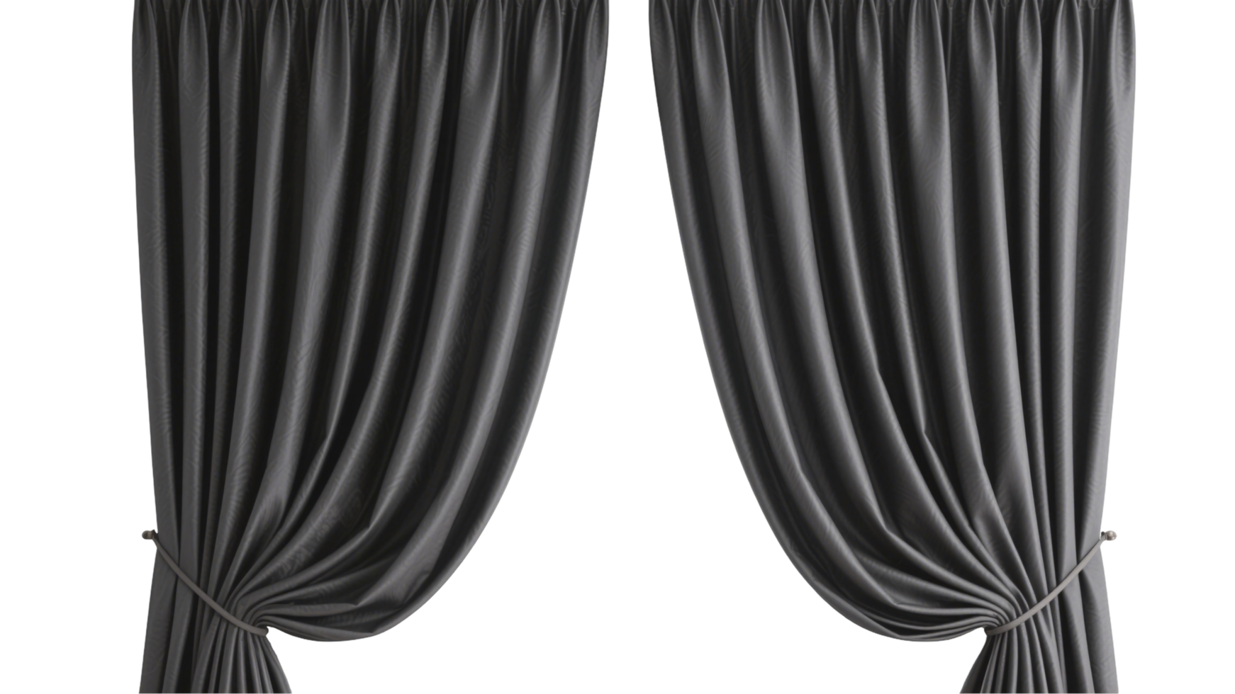 Elegant Dark Gray Curtains Draped Beautifully in a Luxurious Room, Creating a Mood of Sophistication and Mystery png