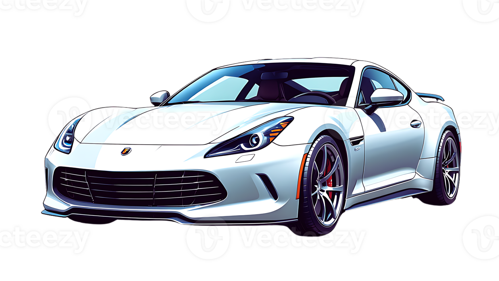 Sleek White Sports Car, Stylish Coupe Design, Powerful Engine, Showcasing Luxury and Speed, Isolated on Transparent Background png