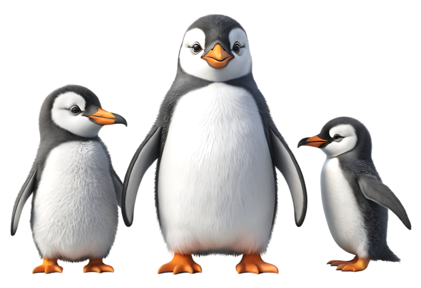 Adorable Penguin Family Posing Together in a Charming Winter Wonderland Scene - Professional digital artwork with vibrant colors and detailed composition png