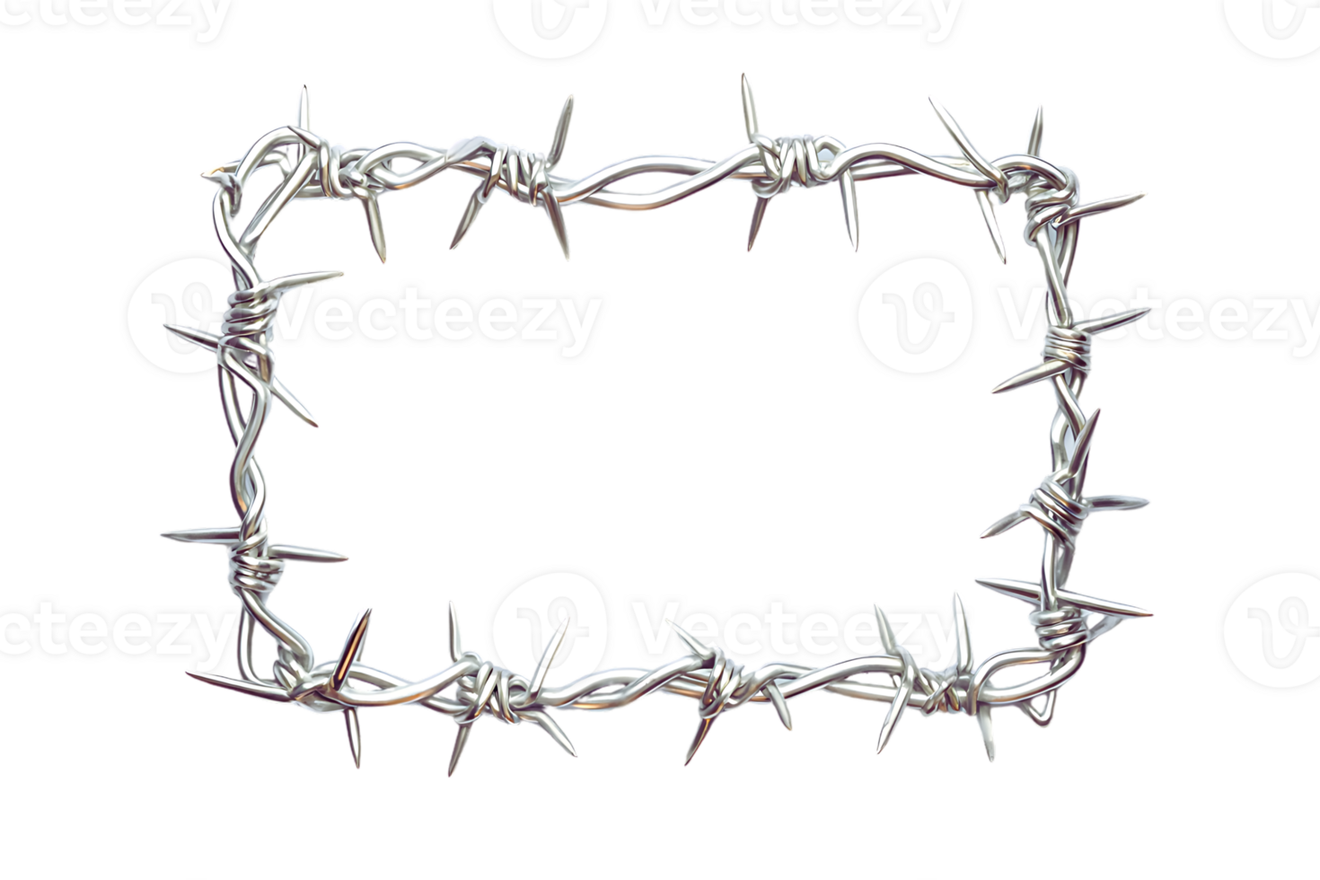 Sharp, Silver Barbed Wire Frame, Isolated on Transparent Background, Creating a Dramatic and Ominous Mood for Design Projects png