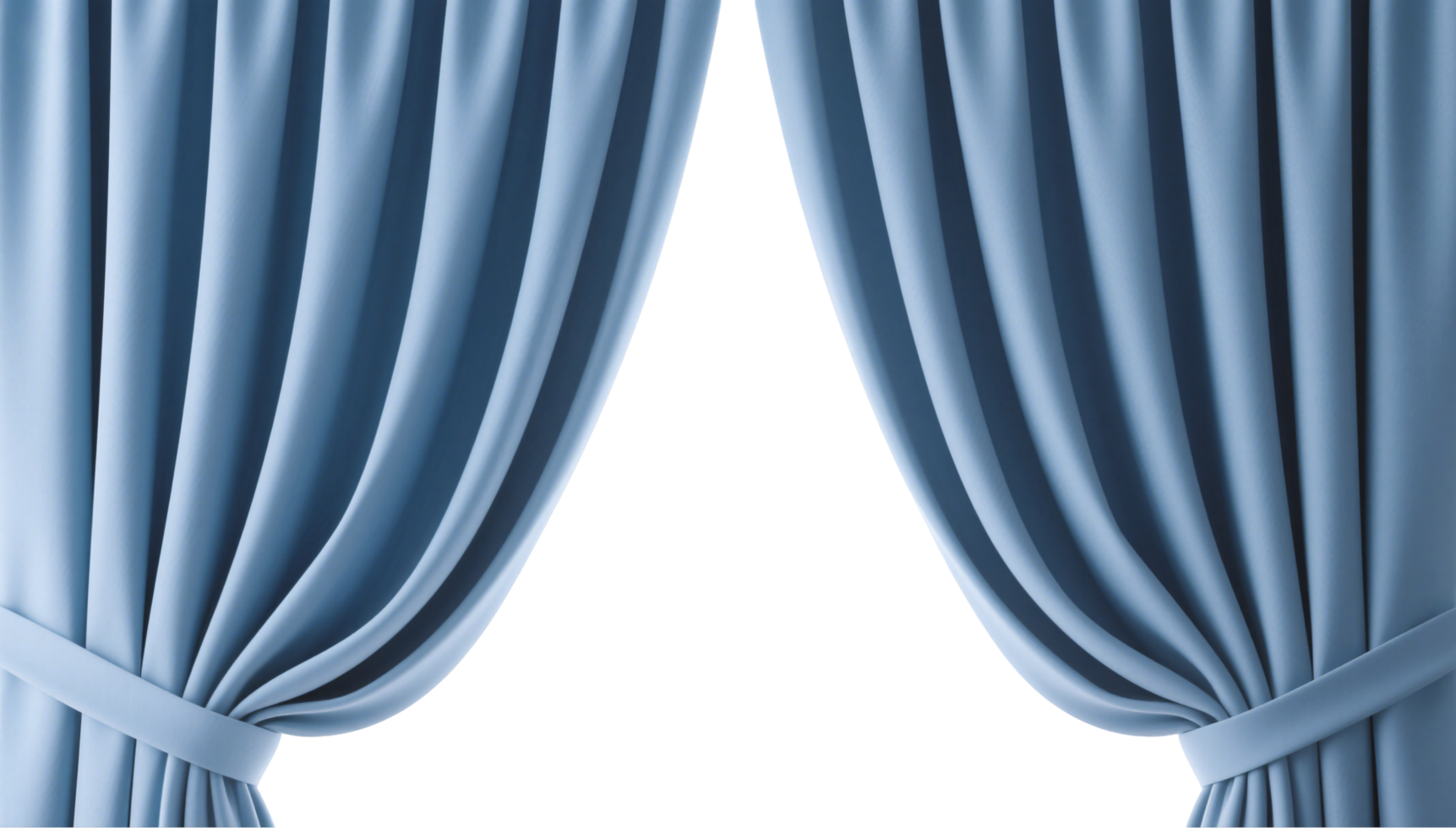 Elegant Light Blue Curtains Pulled Back to Reveal a Serene, Mysterious Stage Setting, Ideal for Dramatic Presentations or Elegant Events png