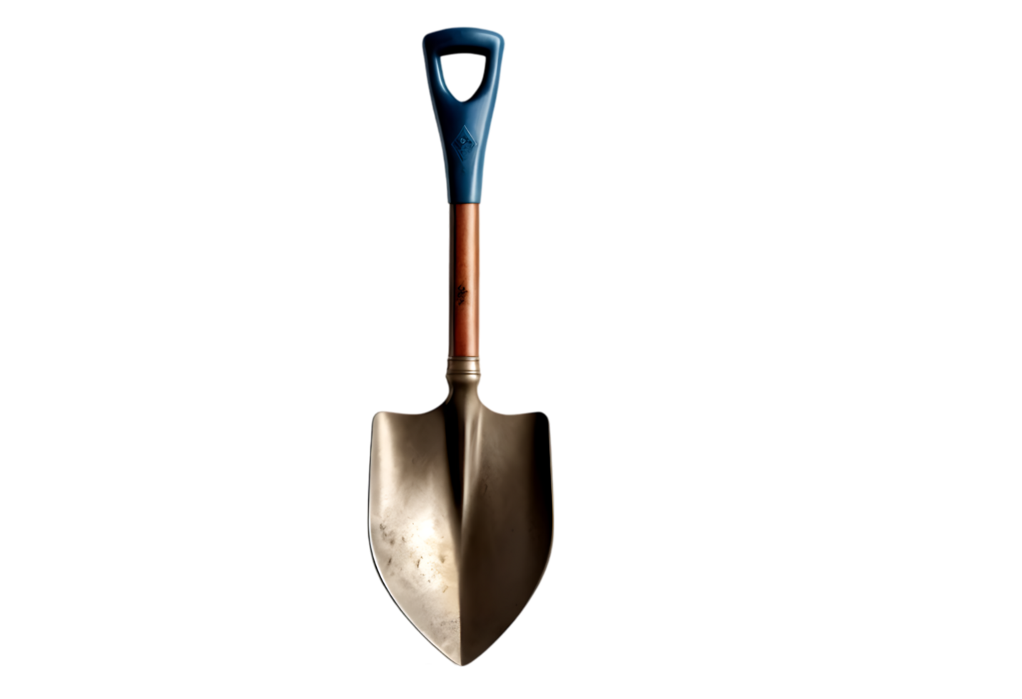 Sturdy Metal Shovel with Dark Wood Handle Against a Transparent Background, Ready for Gardening or Construction Work png