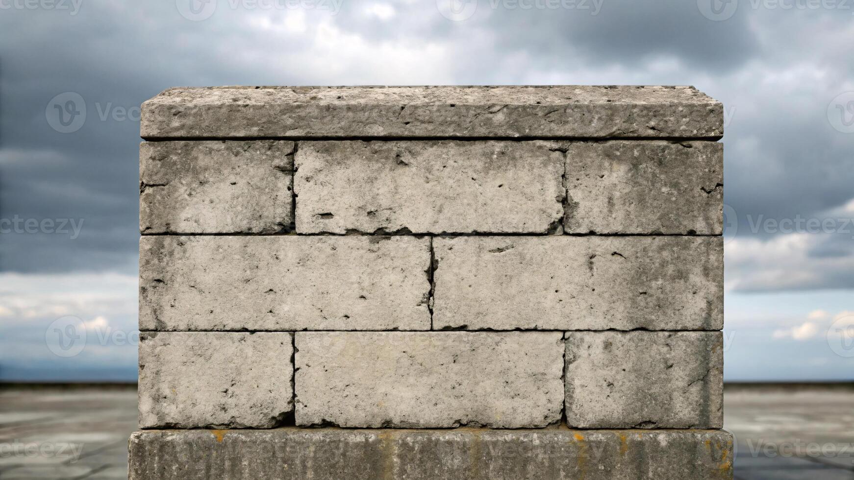 Concrete brick wall stone with cloudy sky in the background. photo