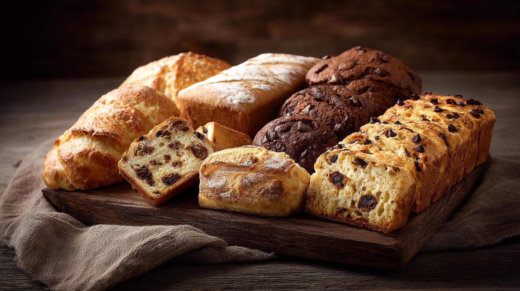Rustic wood table with bakery display image photo