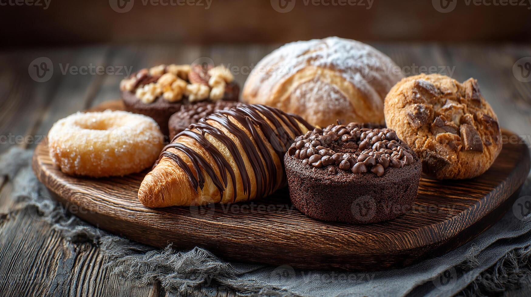 Assorted pastries in sharp rustic setting image photo